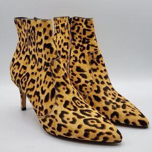 Halogen Ashlee Pointed Toe Ankle Bootie Boots Size 6M Calf Hair Leopard Heels